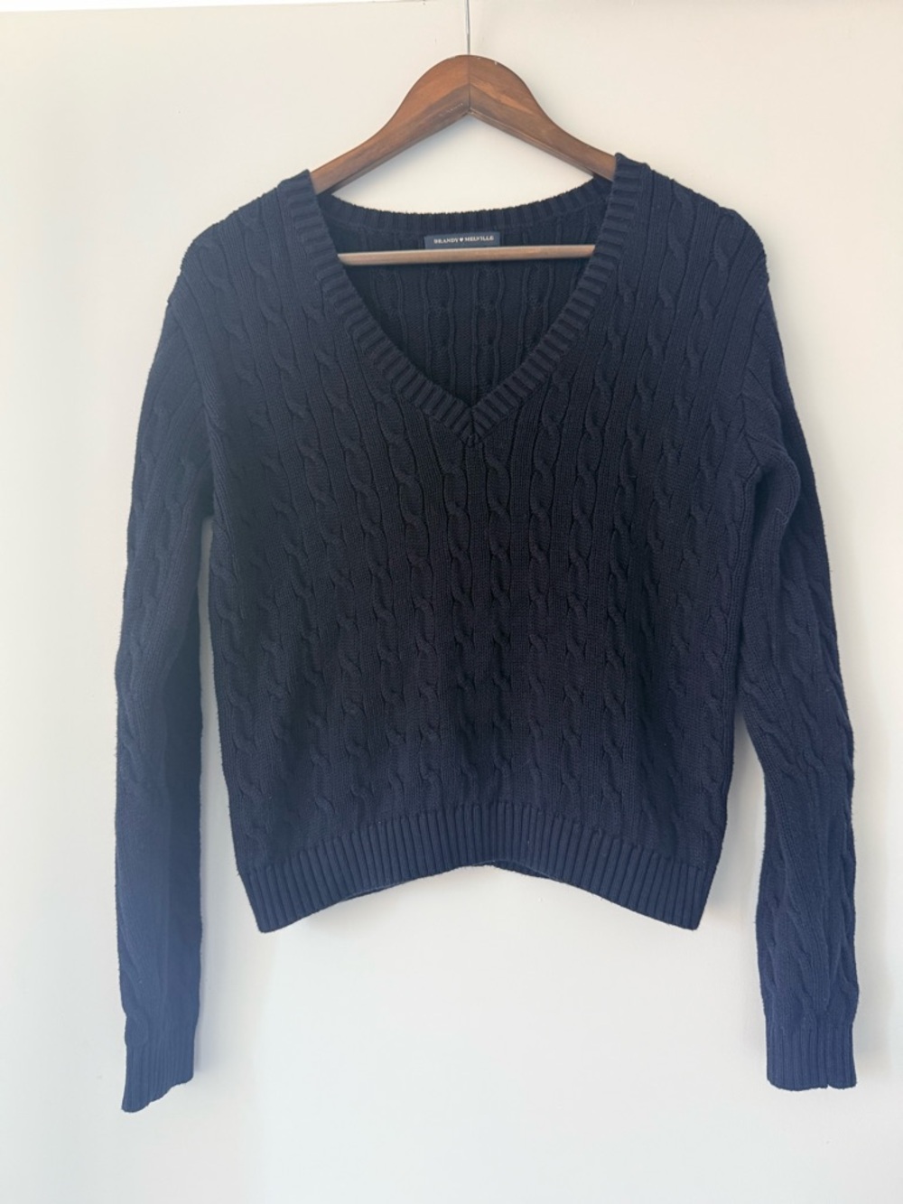 Brandy Melville Navy Cable-Knit V-Neck Sweater